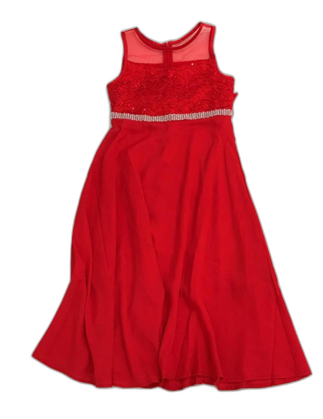 Sunny Fashion Girls Red Embroidery Lace Dress Chiffon Kids Size 7 NEW