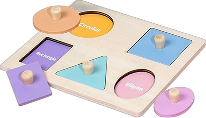 5-In-1 Montessori Wooden Geometry Magnetic Peg Puzzle Pastel Colours 1+ Yrs NEW