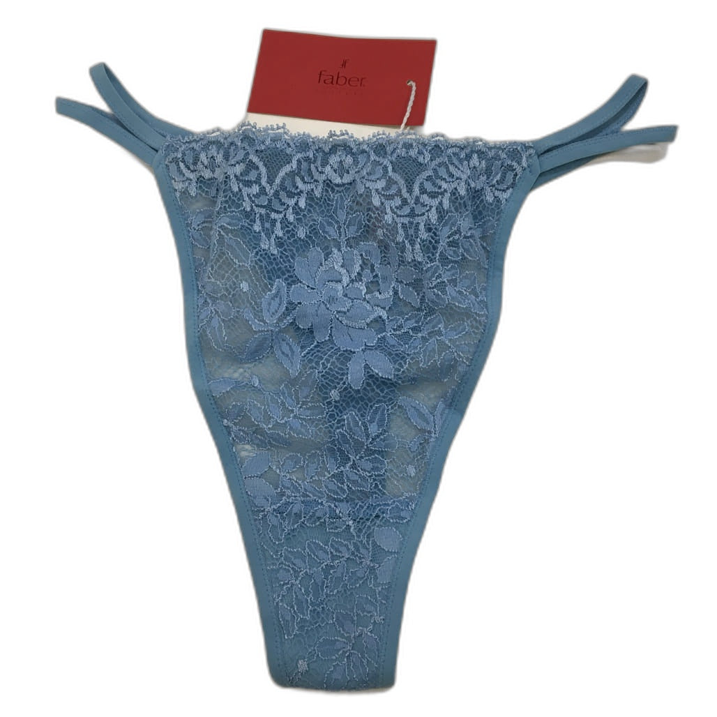 Faber Gloria Lacey Floral Embroidered Blue Thong Underwear Ladies Size 14 NEW