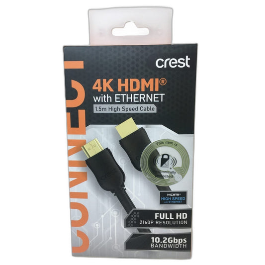 Crest 4K Hdmi W/ Ethernet 2160P Hd Resolution 10.2Gbps 1.5M High Speed Cable NEW