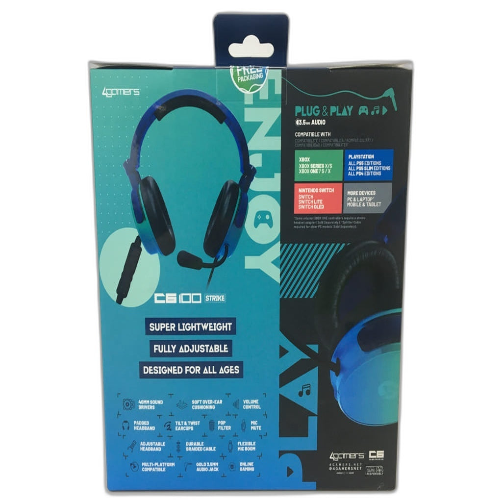 4Gamers C6100 Strike 3.5Mm Lightweight Green / Blue Gaming Headset W/ Mic NEW