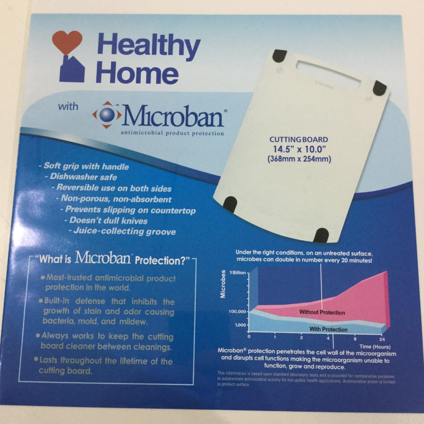 Healthy Home W/ Microban Cutting Board Soft Grip Non-Absorbent 37X25.5Cm NEW