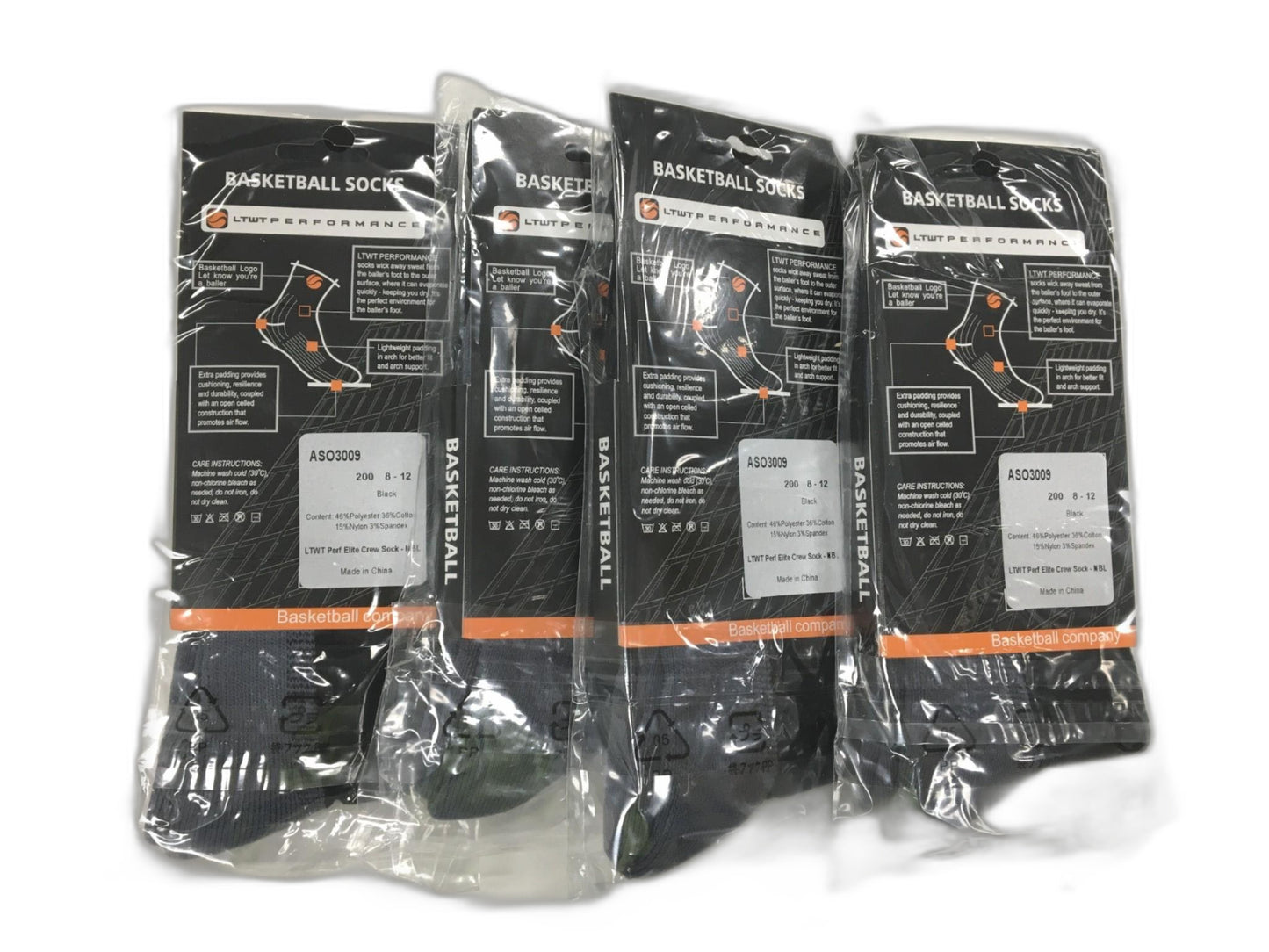 Performance Elite Crew Nbl Logo Socks Set Of 4, Black Unisex Size Us 8-12 NEW