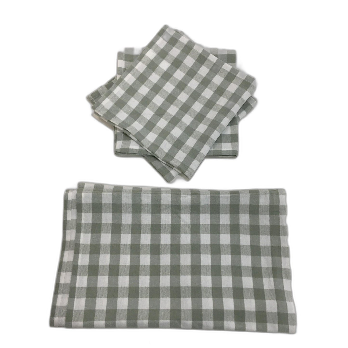 4 Piece Napkin Set Gingham Green Design Table Runner And Napkins NEW