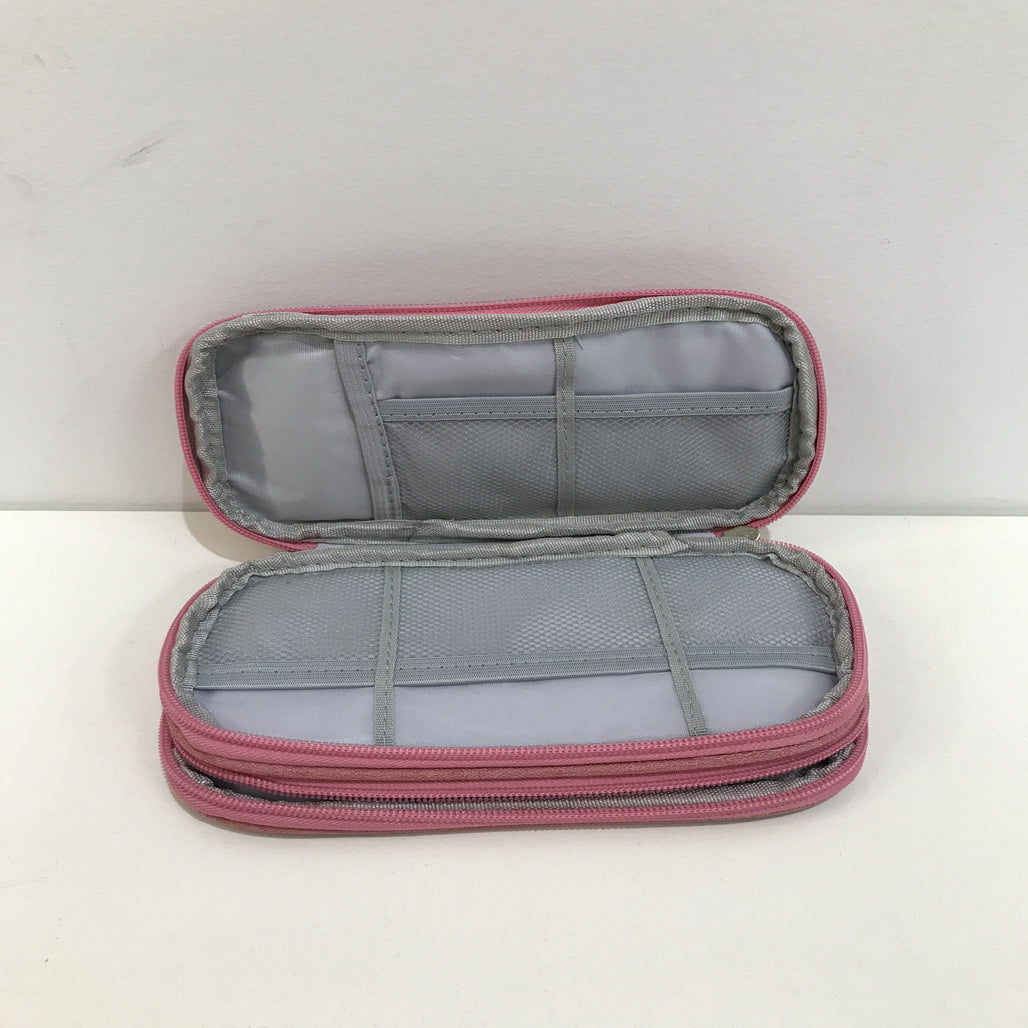 Light Pink Stationary Case 2 Pockets Silver Zippers Pink String Wrist Strap NEW