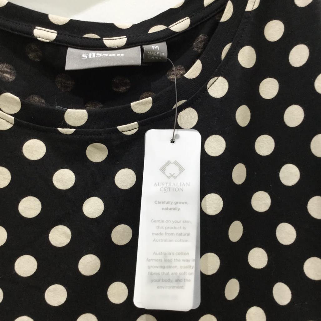 Sussan 100% Cotton Black W/ White Polka Dot T-Shirt Style Top Ladies Size M NEW