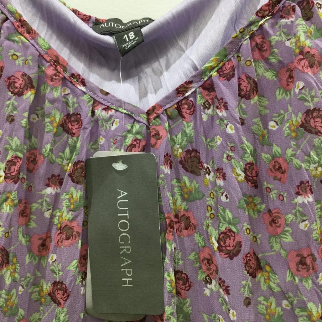 Autograph Lilac Purple Heather Floral Swing Tunic Top Ladies Size 18 NEW