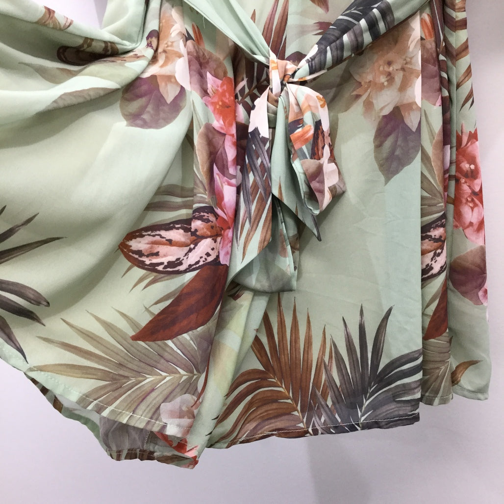 Dotti Mint Green Floral Fully Lined Belted Crepe Playsuit Women Size 10 NEW