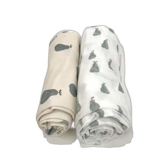 2 Pce Target Green Pear Design Beige Bunny Rug & White Muslin Wrap Set NEW