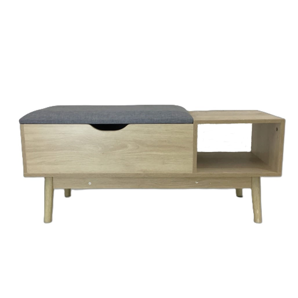 Ex-Display Oak Look Storage Bench With Removable Cloth Seating Lid *P/Up NEW