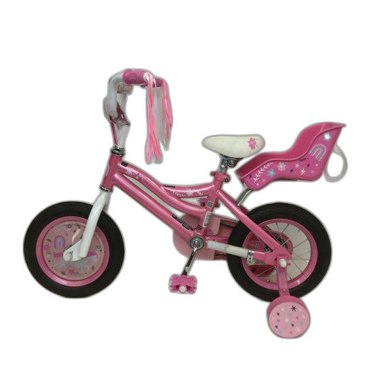 Exdisplay 30Cm Kids Pink Unicorn Bicycle W/ Training Wheels & Doll Carrier NEW