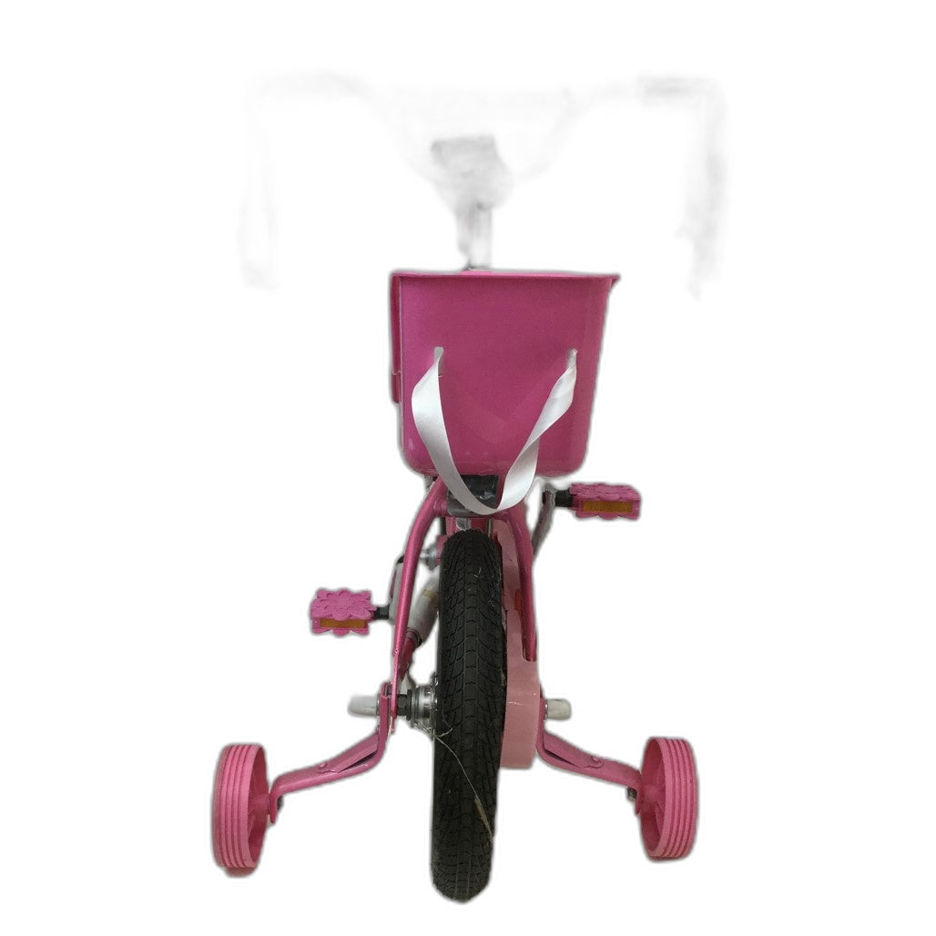 Exdisplay 30Cm Kids Pink Unicorn Bicycle W/ Training Wheels & Doll Carrier NEW