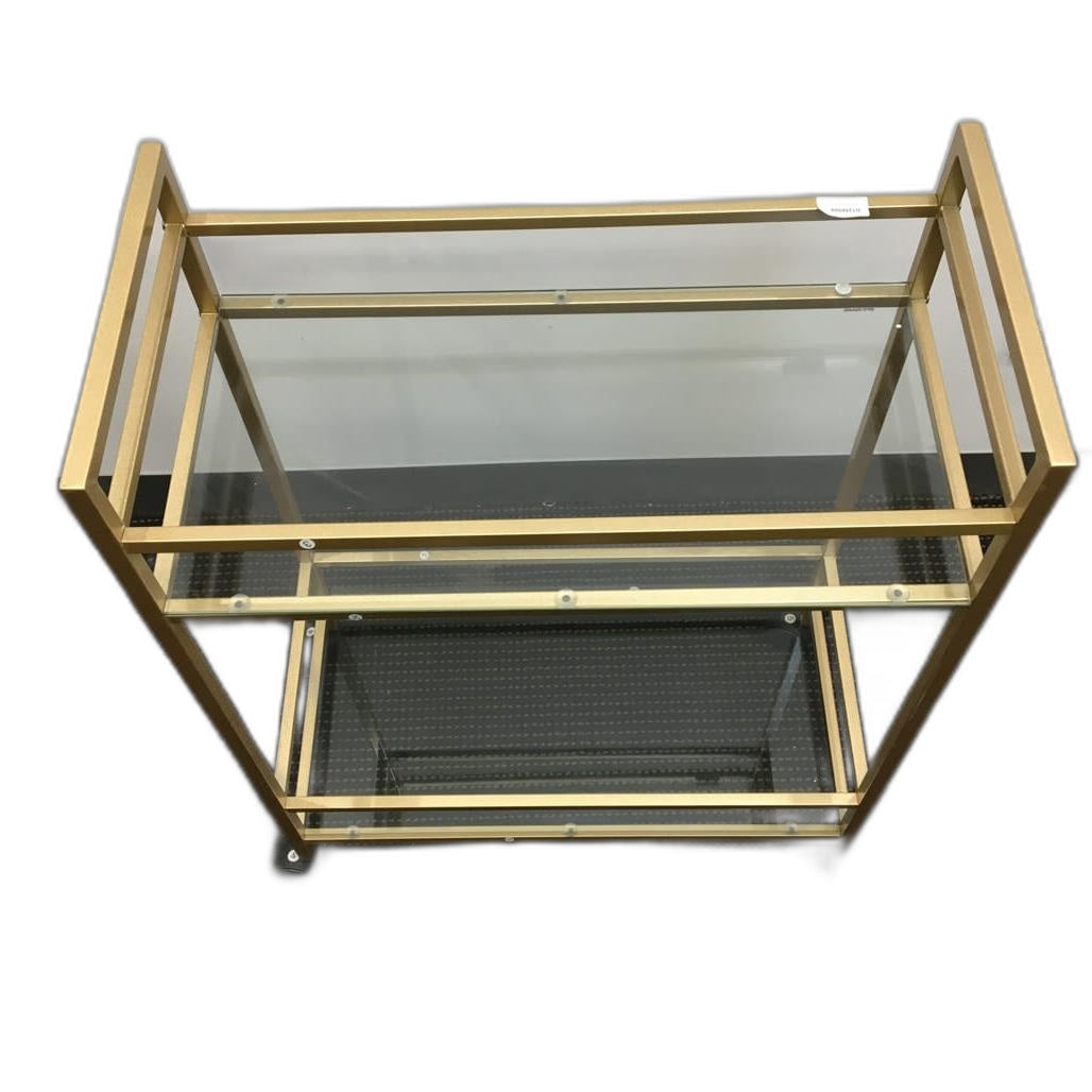 Ex-Display Mat Gold Framed Glass Two Tier Side/Coffee Table 80X60X30Cm NEW