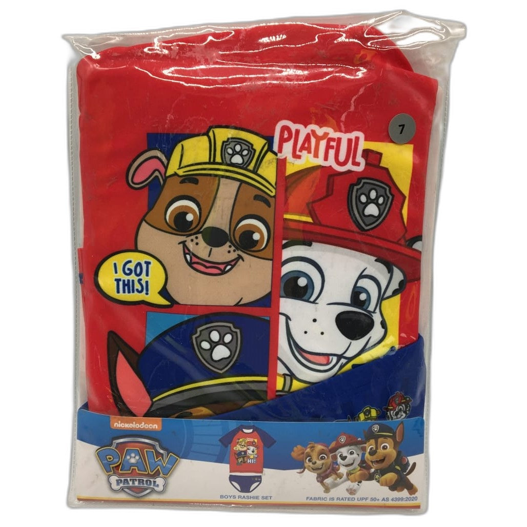 Brand NEW Children'S Licensed Swimwear Paw Patrol Boys Rashie Set Size 7