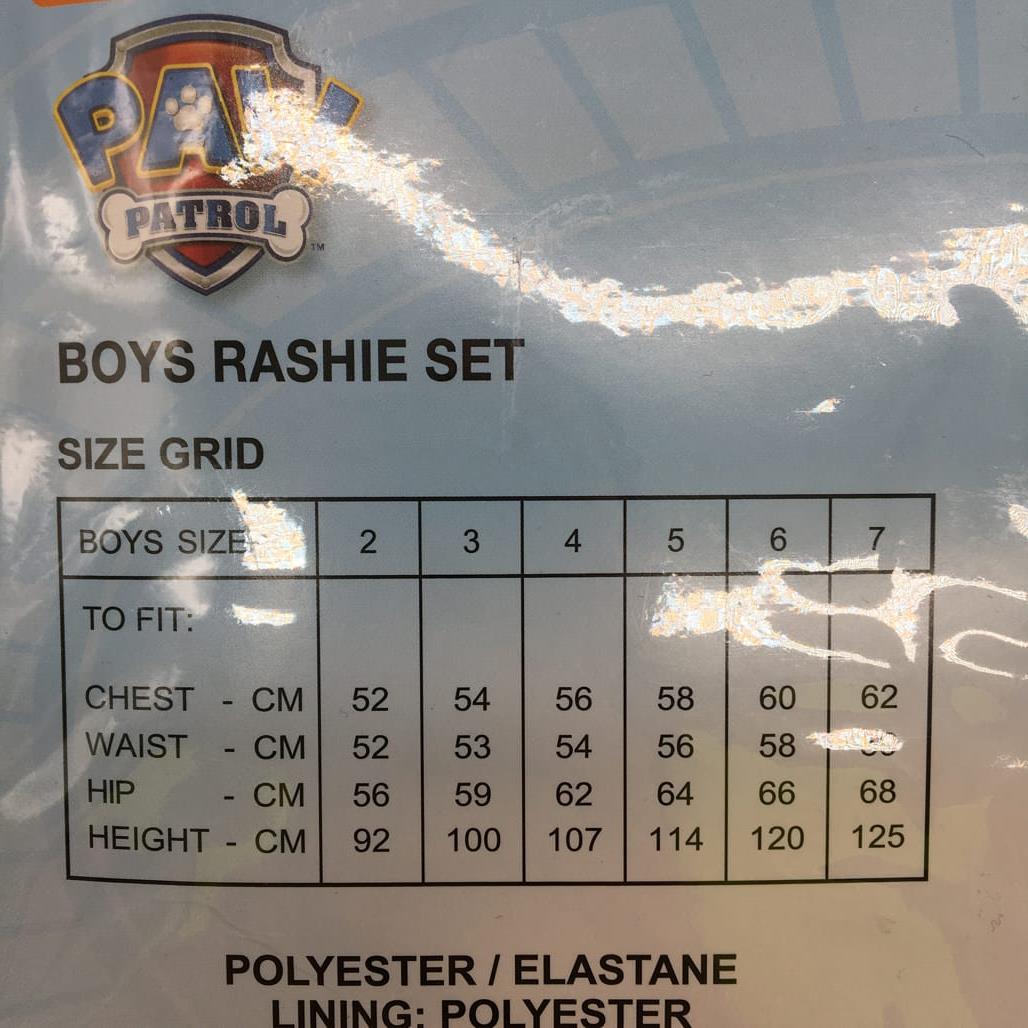 Brand NEW Children'S Licensed Swimwear Paw Patrol Boys Rashie Set Size 7