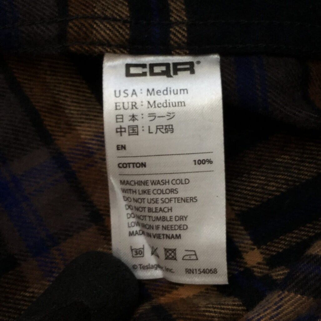 Cqr Gear Tactical Series 100% Cotton Check Flannel Shirt Mens Size M NEW