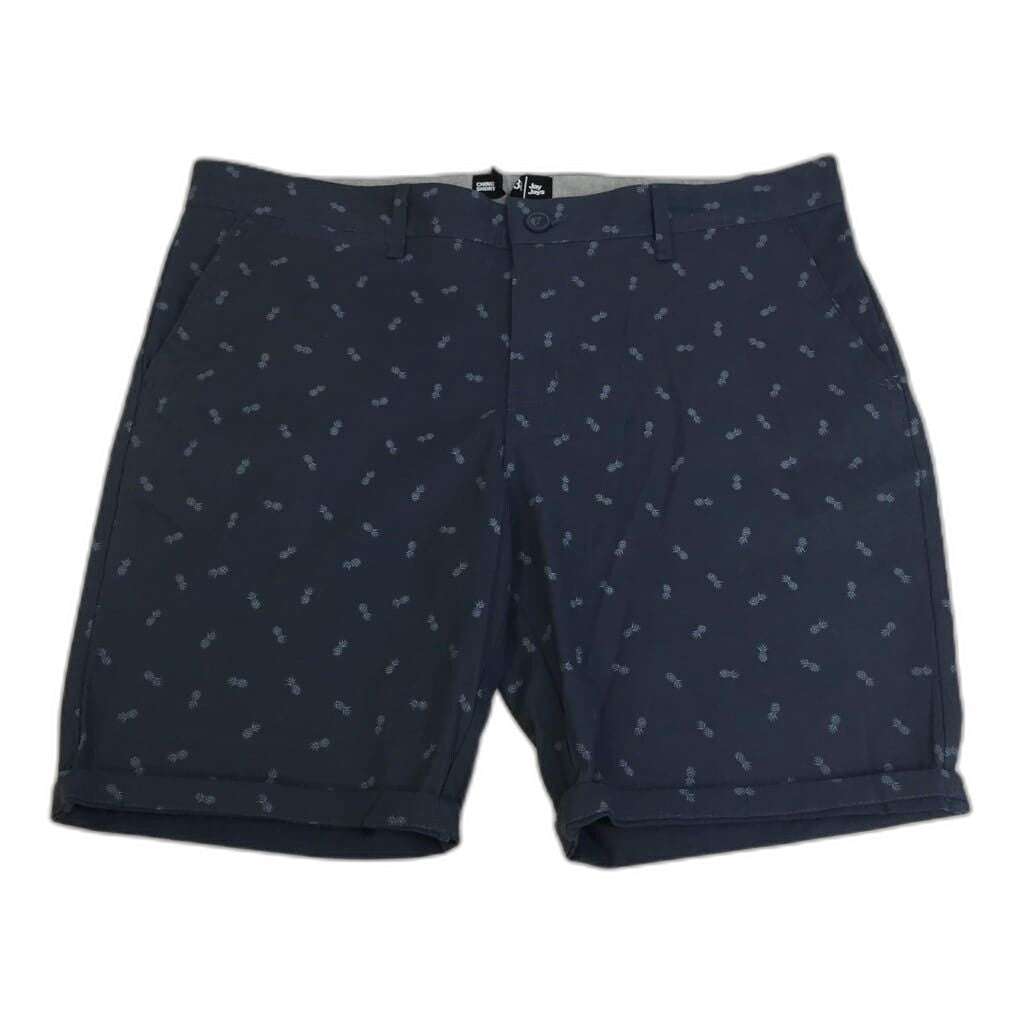 Jay Jays Chino Cotton Blend Pineapple Print Stretch Shorts Navy Mens Size 38 NEW