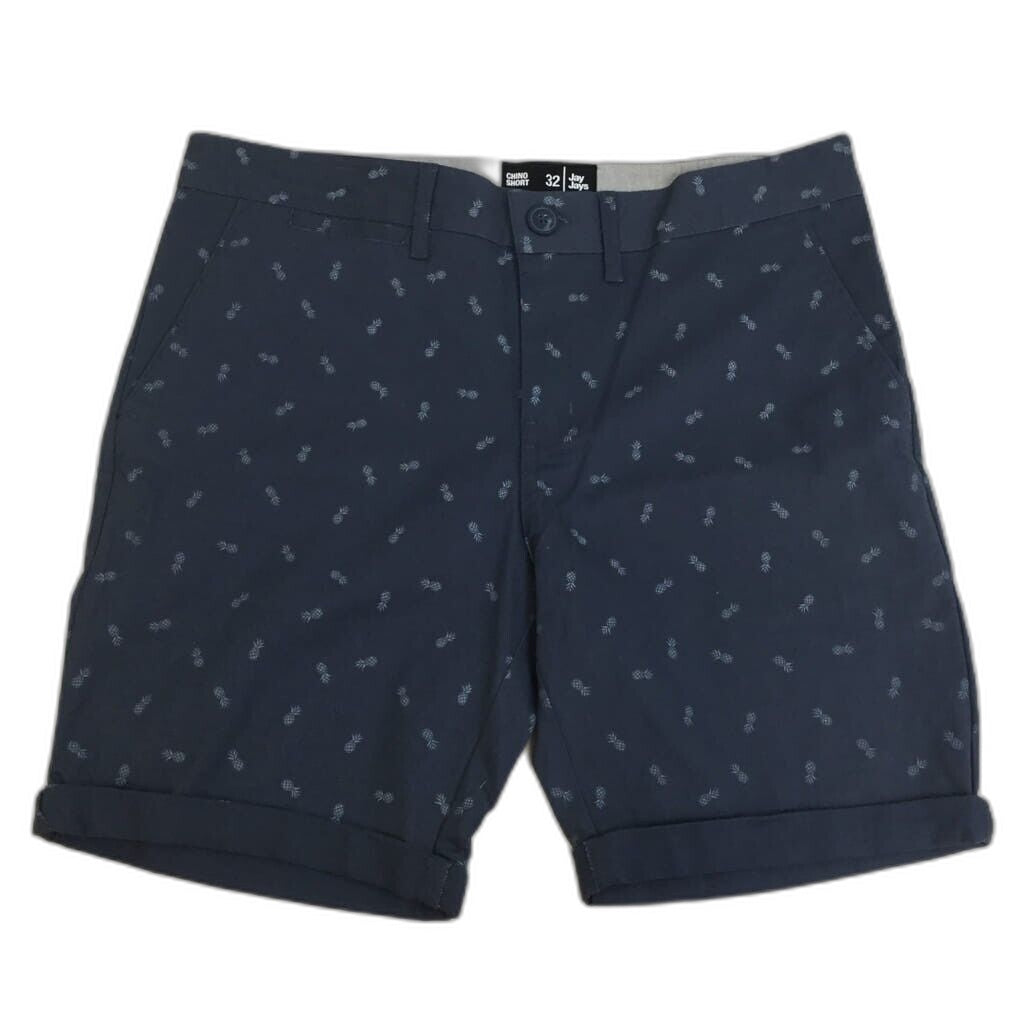 Jay Jays Chino Cotton Blend Pineapple Print Stretch Shorts Navy Mens Size 32 NEW