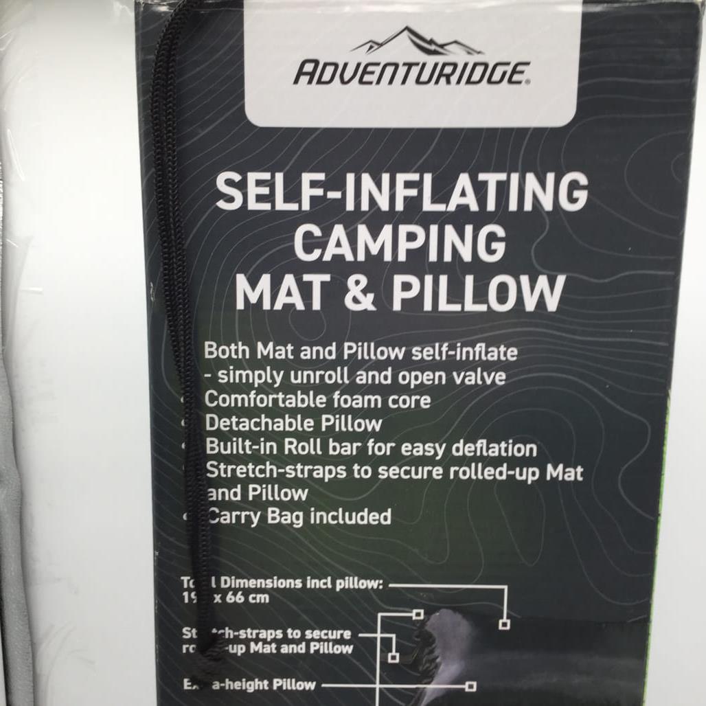 Adventuridge Self Inflating Camping Mat & Pillow Black & Storage Bag 192Cm NEW