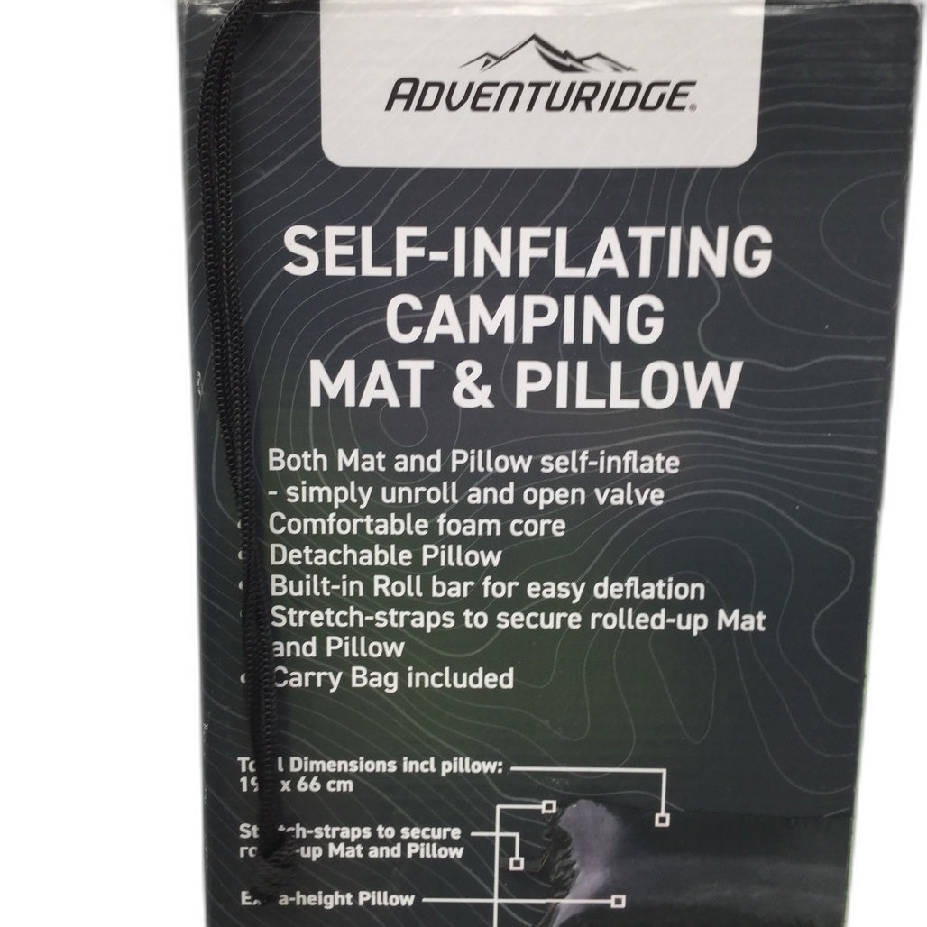 Adventuridge Self Inflating Camping Mat & Pillow Black & Storage Bag 192Cm NEW