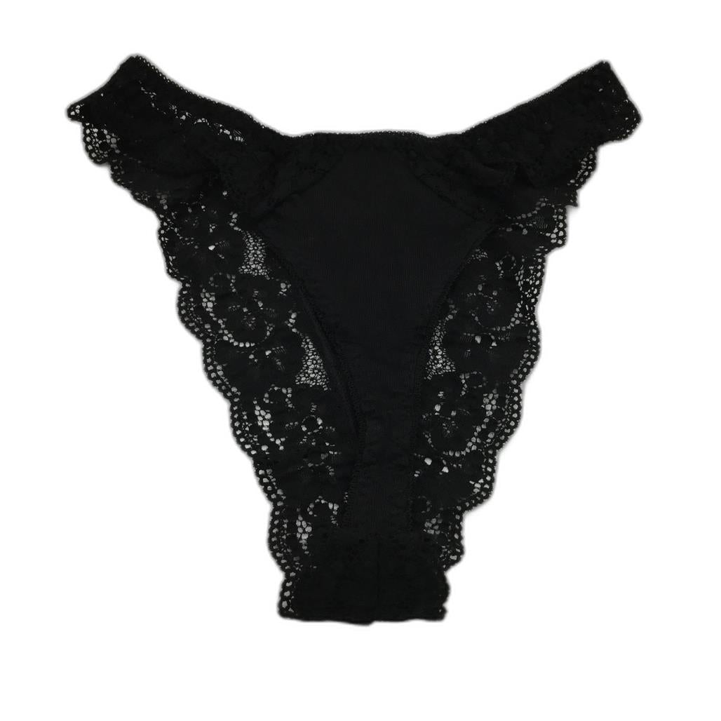 Manufat Black Lace Accented Tanga Thong Underwear Italy Made Lds Size (I3) M NEW