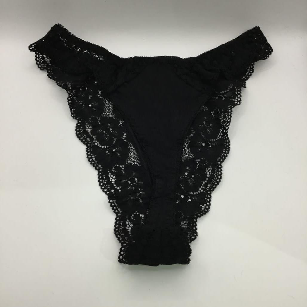 Manufat Black Lace Accented Tanga Thong Underwear Italy Made Lds Size (I3) M NEW