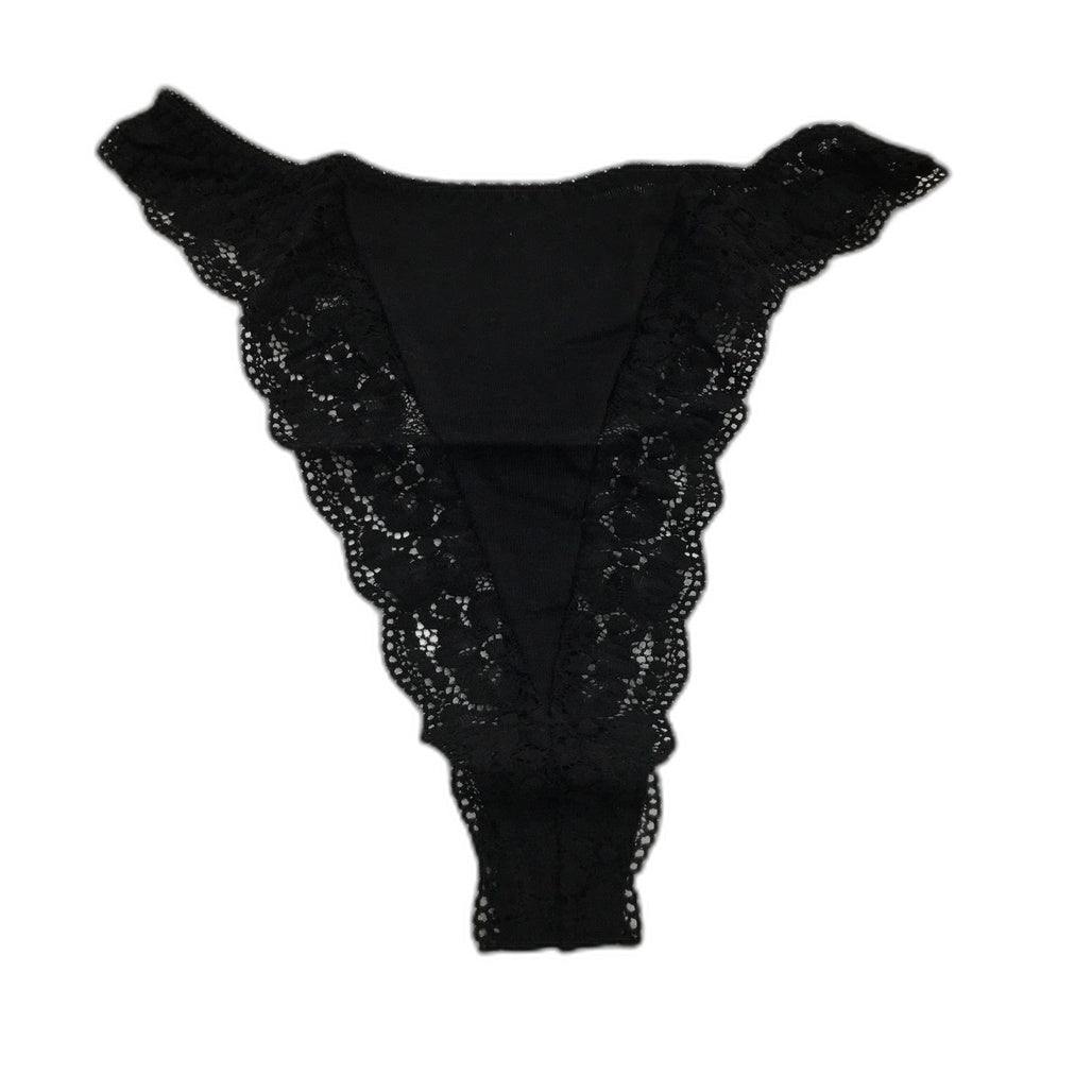 Manufat Black Lace Accented Tanga Thong Underwear Italy Made Lds Size (I4) L NEW