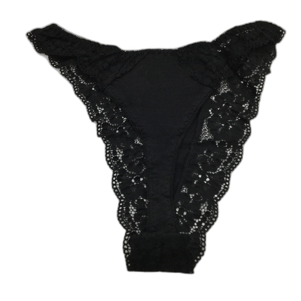 Manufat Black Lace Accented Tanga Thong Underwear Italy Made Lds Size (I4) L NEW