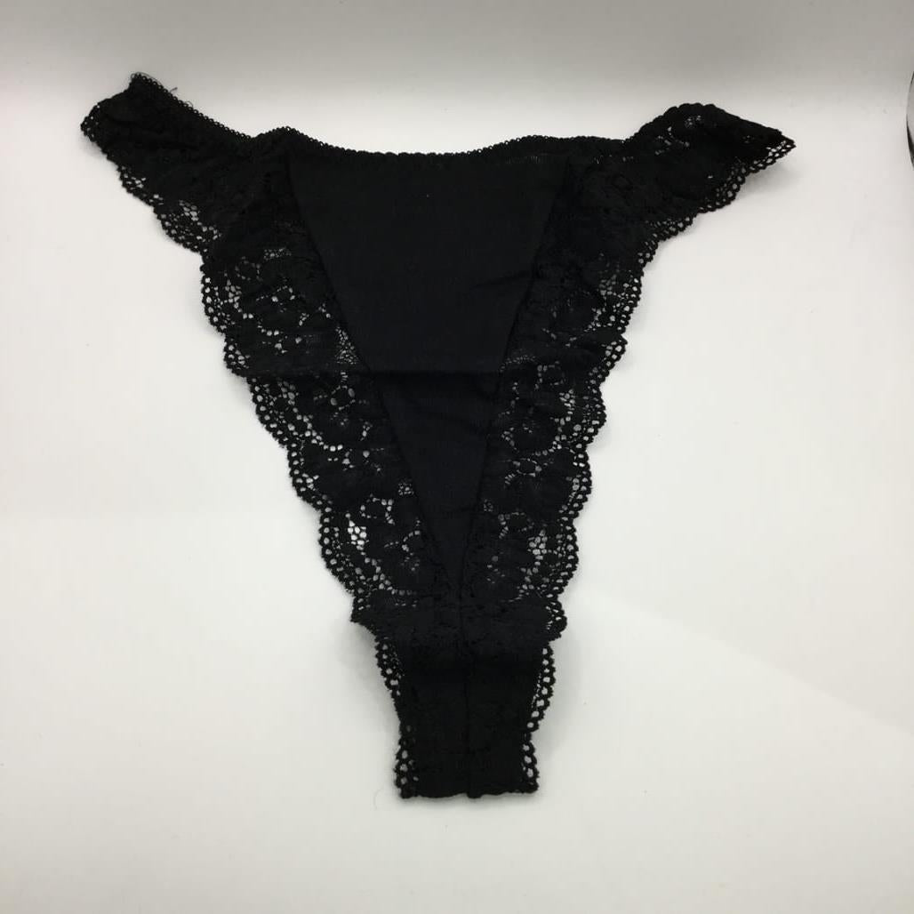 Manufat Black Lace Accented Tanga Thong Underwear Italy Made Lds Size (I4) L NEW