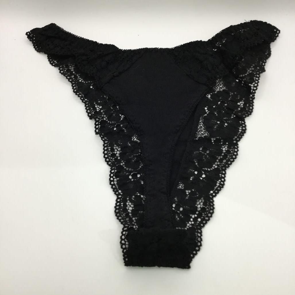 Manufat Black Lace Accented Tanga Thong Underwear Italy Made Lds Size (I4) L NEW