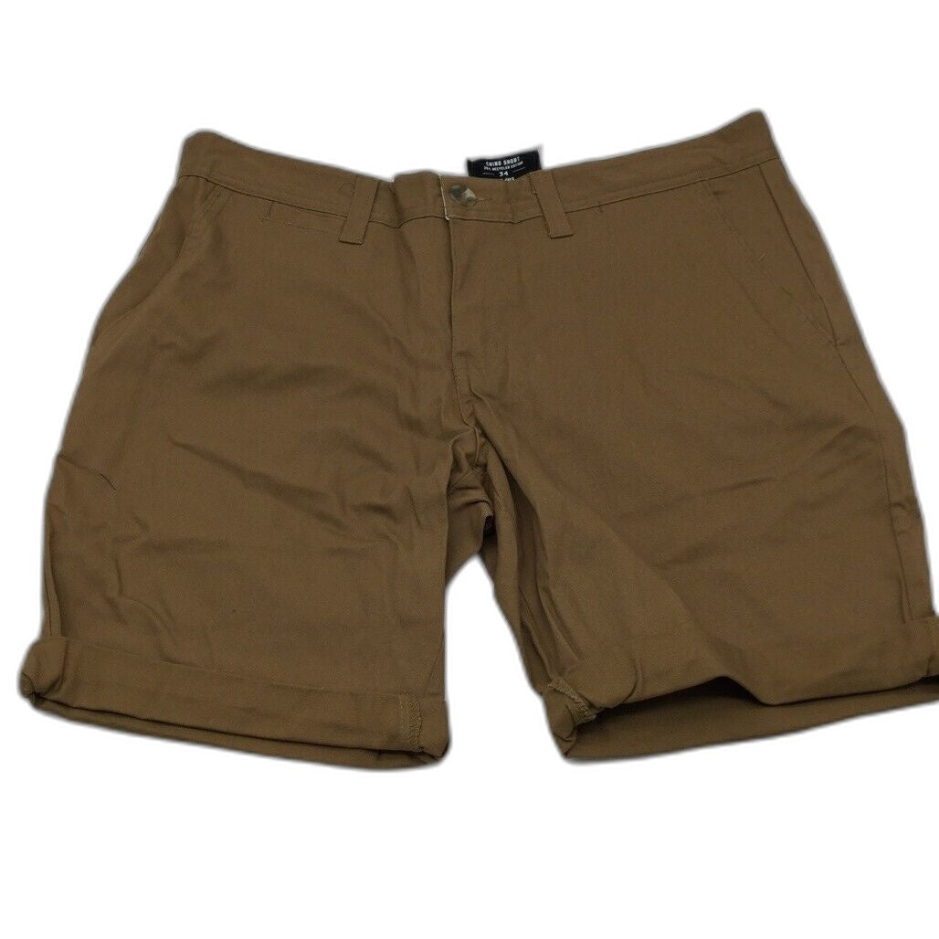 Jay Jays Chino Cotton Blend Fold Up Cuff Stretch Shorts Brown Mens Size 34 NEW