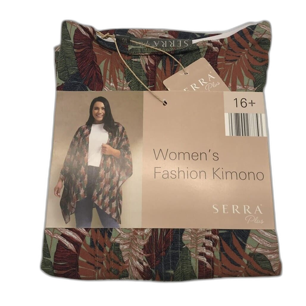 Serra Plus Palm Leaf Print Womans Fashion Light & Flowy Kimono Size 16+ NEW