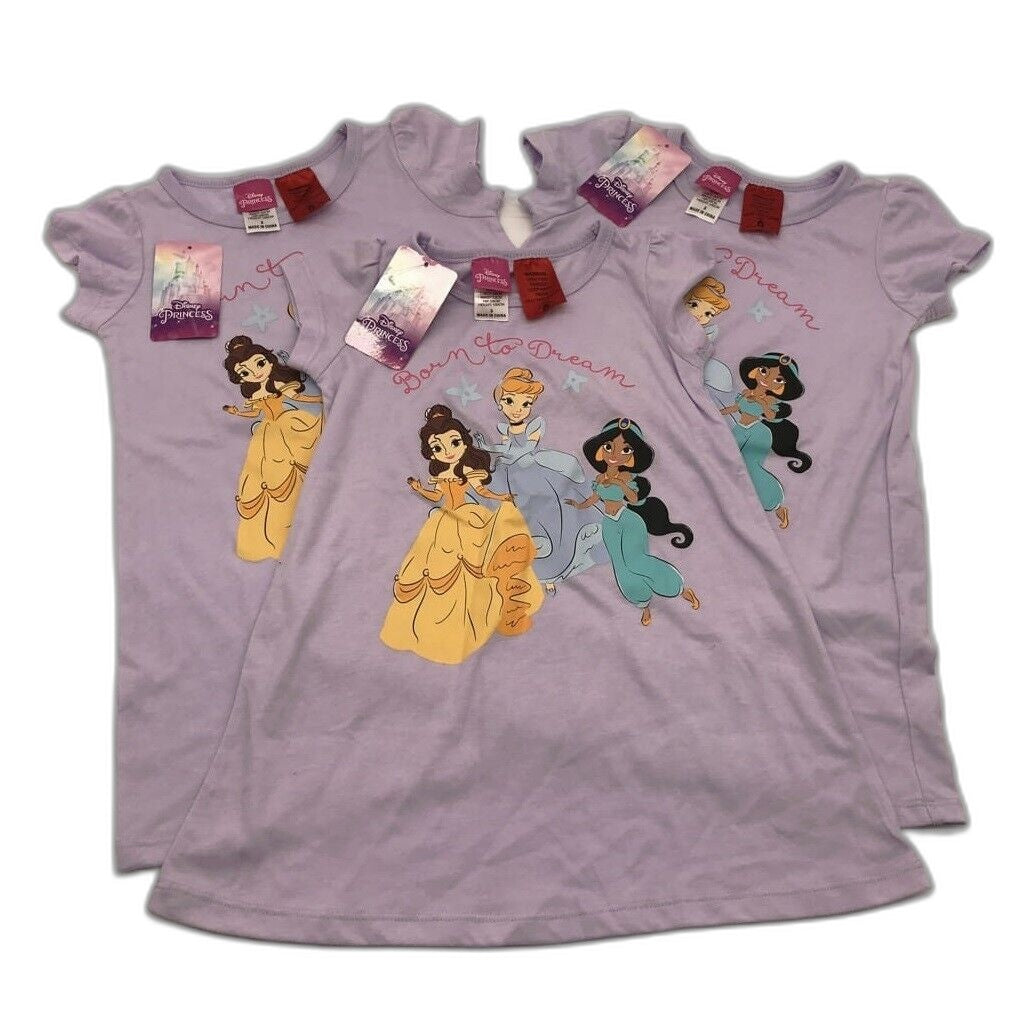 Disney Princess Soft Cotton Purple Nighties Set Of 3 Matching Kids Size 3 NEW