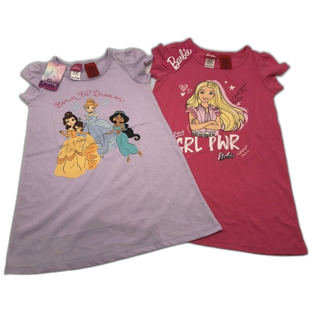 Disney Princess Set Of 2 Soft Cotton Purple & Pink Nightgowns Kids Size 4 NEW