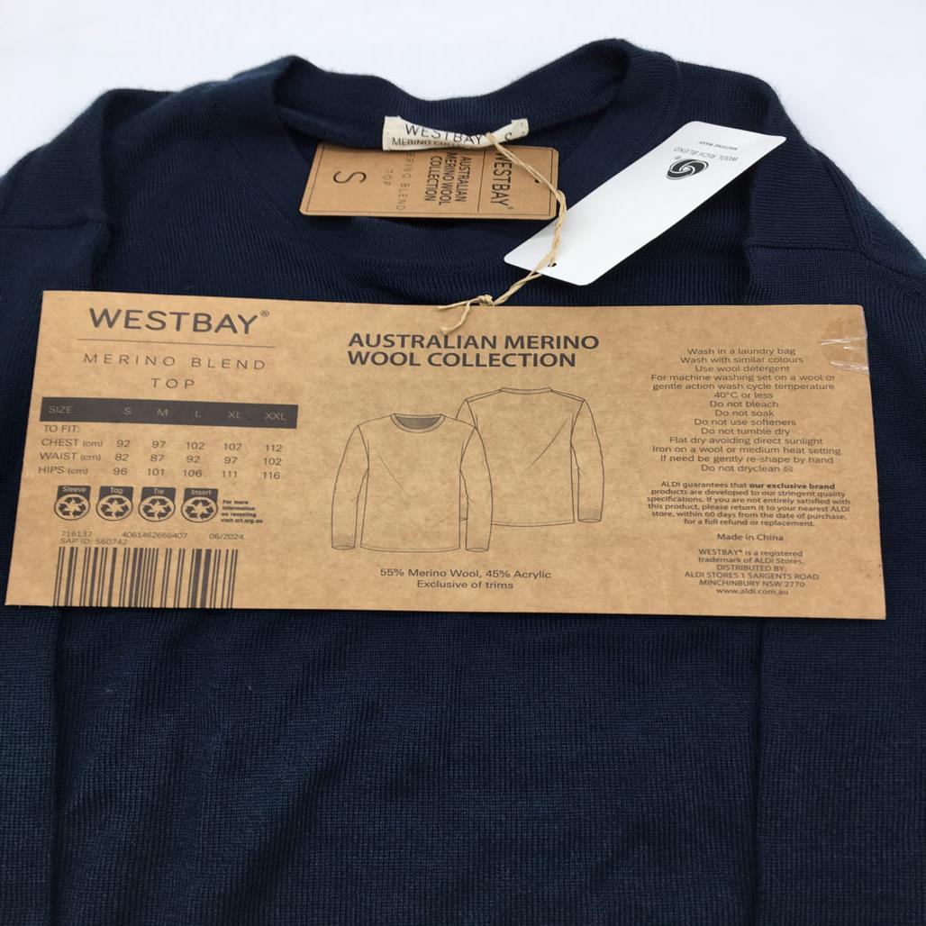 Brand NEW Westbay Australian Merino Blend Men'S Sweat Top Navy Blue Size Small