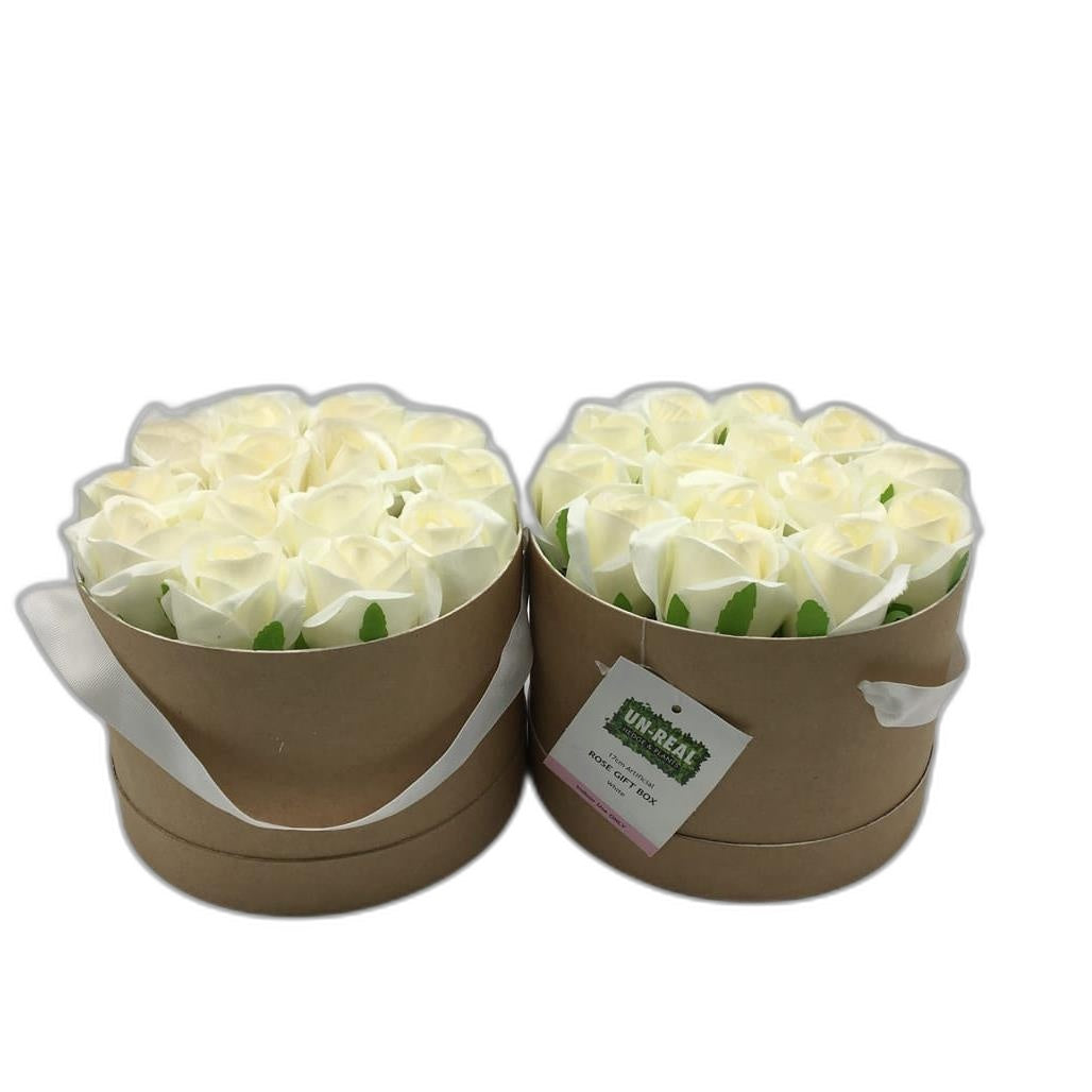 Un-Real Hedge& Plant 17 Cm Artificial Rose Gift Boxes Set Of 2 White NEW