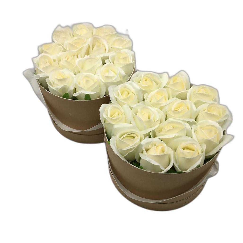 Un-Real Hedge& Plant 17 Cm Artificial Rose Gift Boxes Set Of 2 White NEW