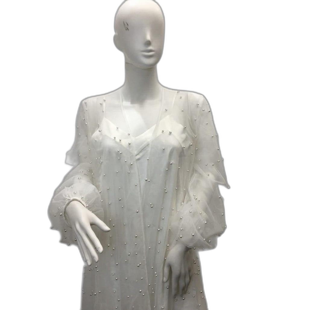 White Pearl Sheer Bridal Robe Womens Long Dress Bride Nightgown Size M NEW