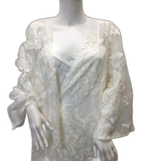 Embroidered White Bridal Robe Womens Long Dress Bride Nightgown Size S NEW