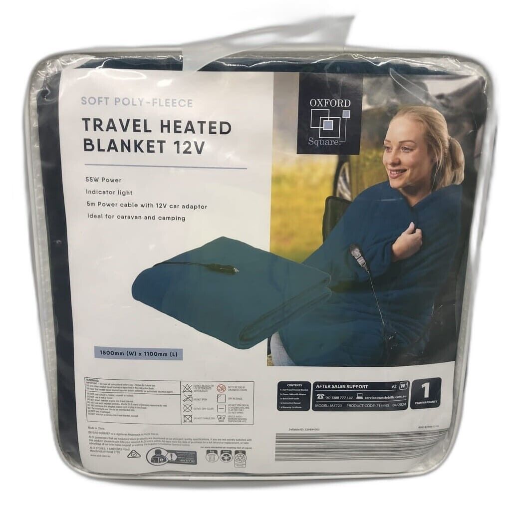 Oxford Square Soft Poly- Fleece Travel Heated Teal Blanket 12V 1500Mm X 1100M NEW