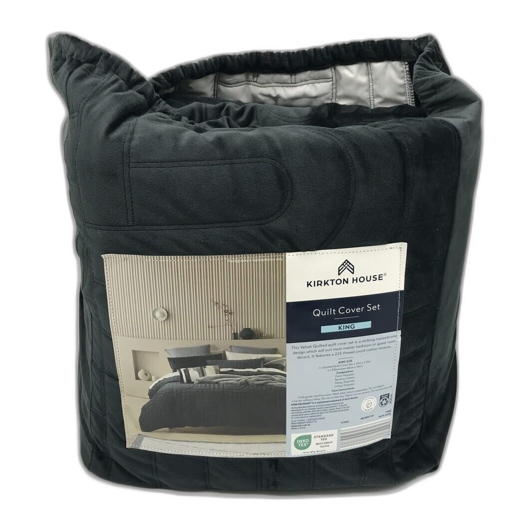 Kirkton House Charcoal Velvet Quilt Cover Set KING -NEW