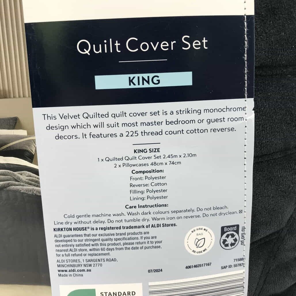 Kirkton House Charcoal Velvet Quilt Cover Set KING -NEW