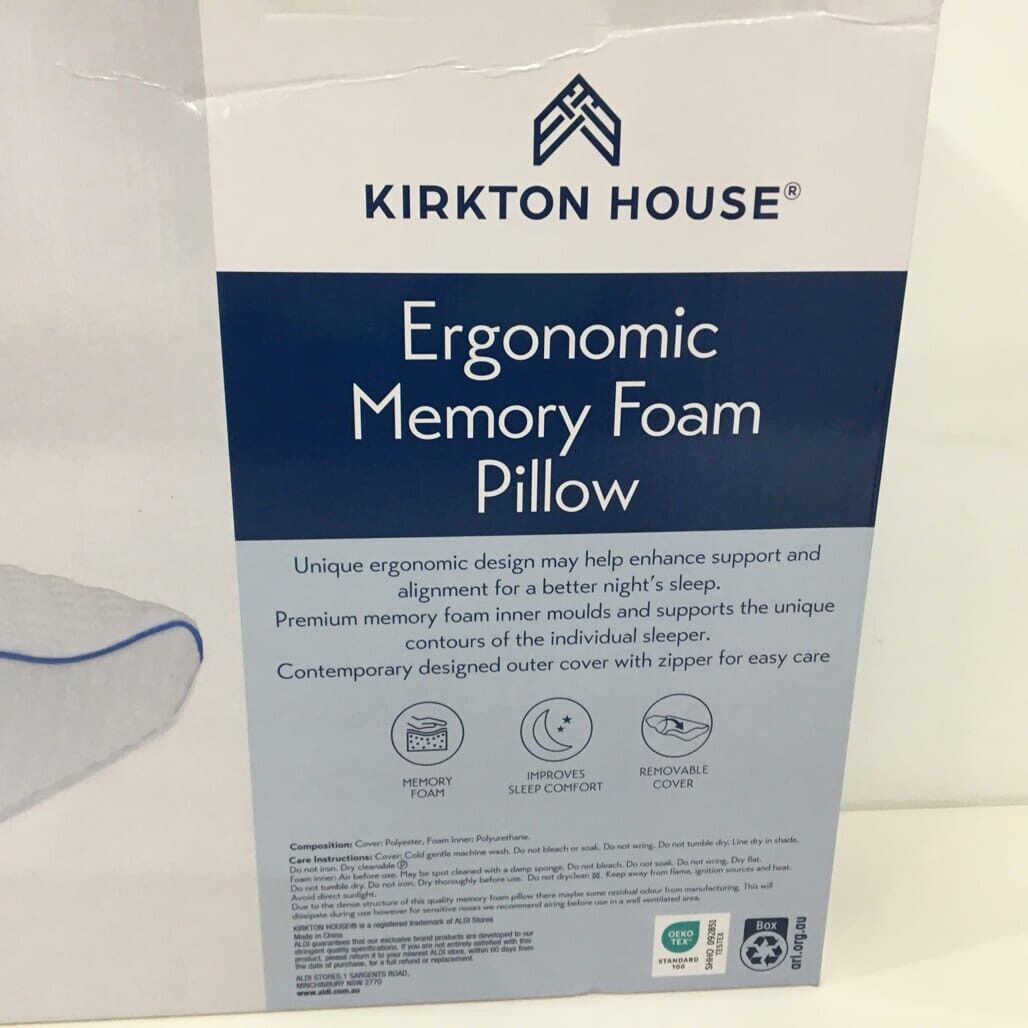 Kirkton House Ergonomic Memory Foam Pillow W/ Removable Cover NEW