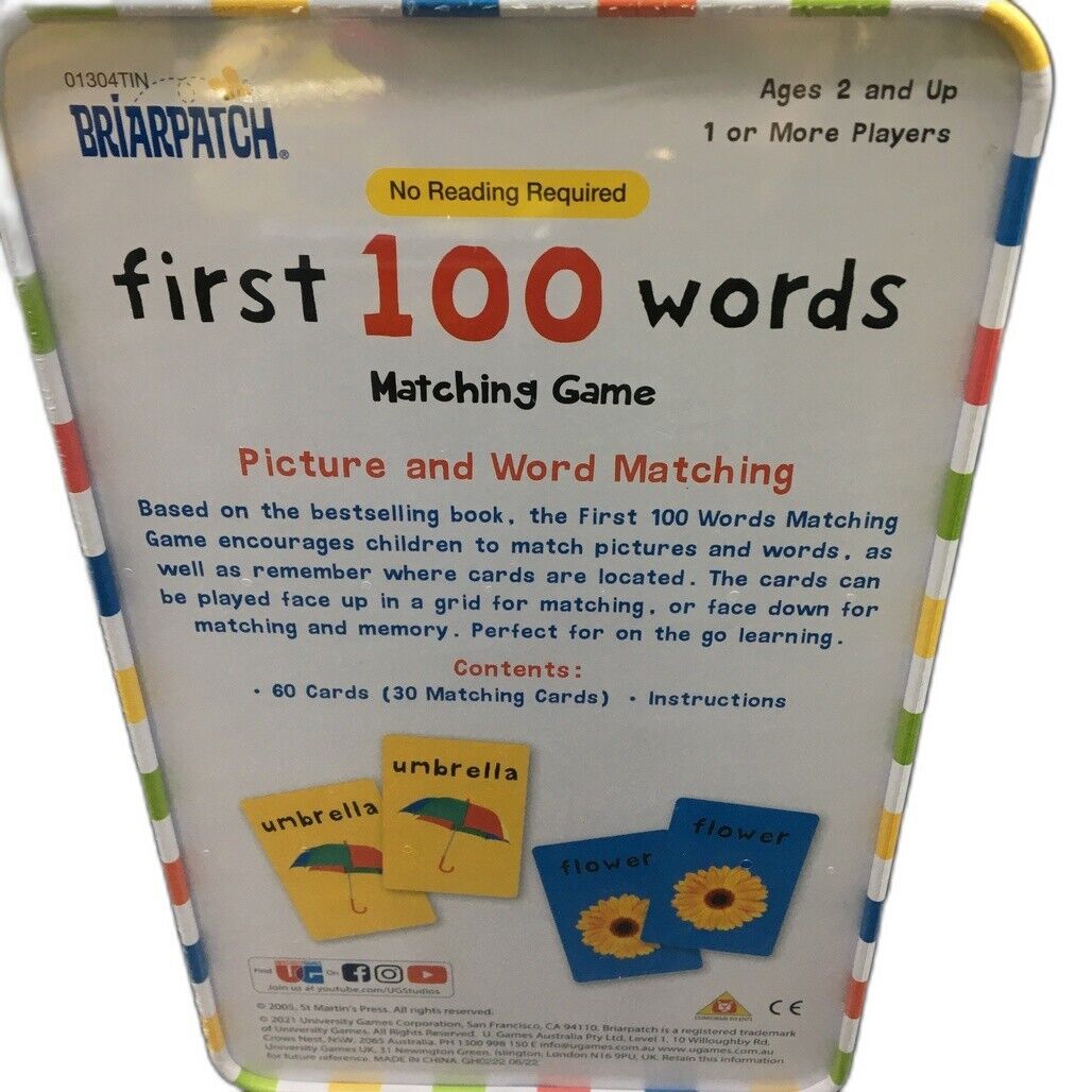 Sealed Briarpatch First 100 Words Matching Game Travel Tin Ages 2+ NEW