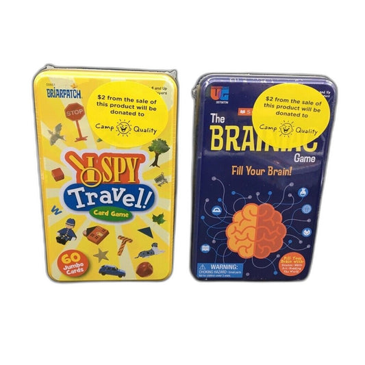 Sealed 2 Pack Scholastic The Brainiac & I Spy Travel Game Tins Ages 4+ NEW