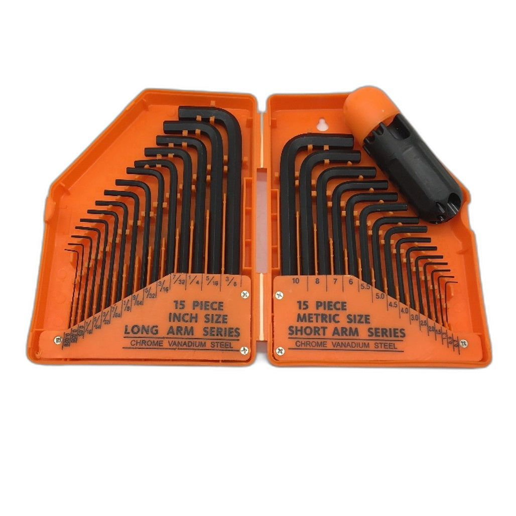 30 Piece Inch and Metric Size Steel Allenkey Hex Set with T Handle DEMO