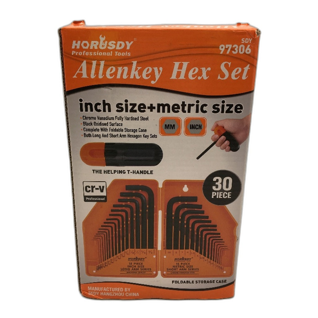 30 Piece Inch and Metric Size Steel Allenkey Hex Set with T Handle DEMO