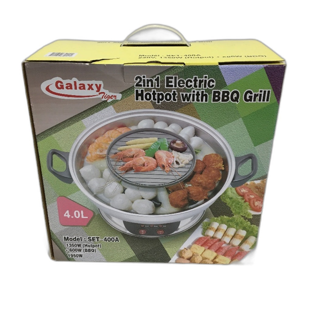 Galaxy Tiger 4L 2 in 1 Electric Stainless Steel Hotpot Pot with BBQ Grill NEW