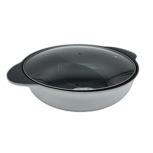 Kerykwan 12.5 Inch Stainless Steel Divided Hotpot with Tempered Glass Lid NEW