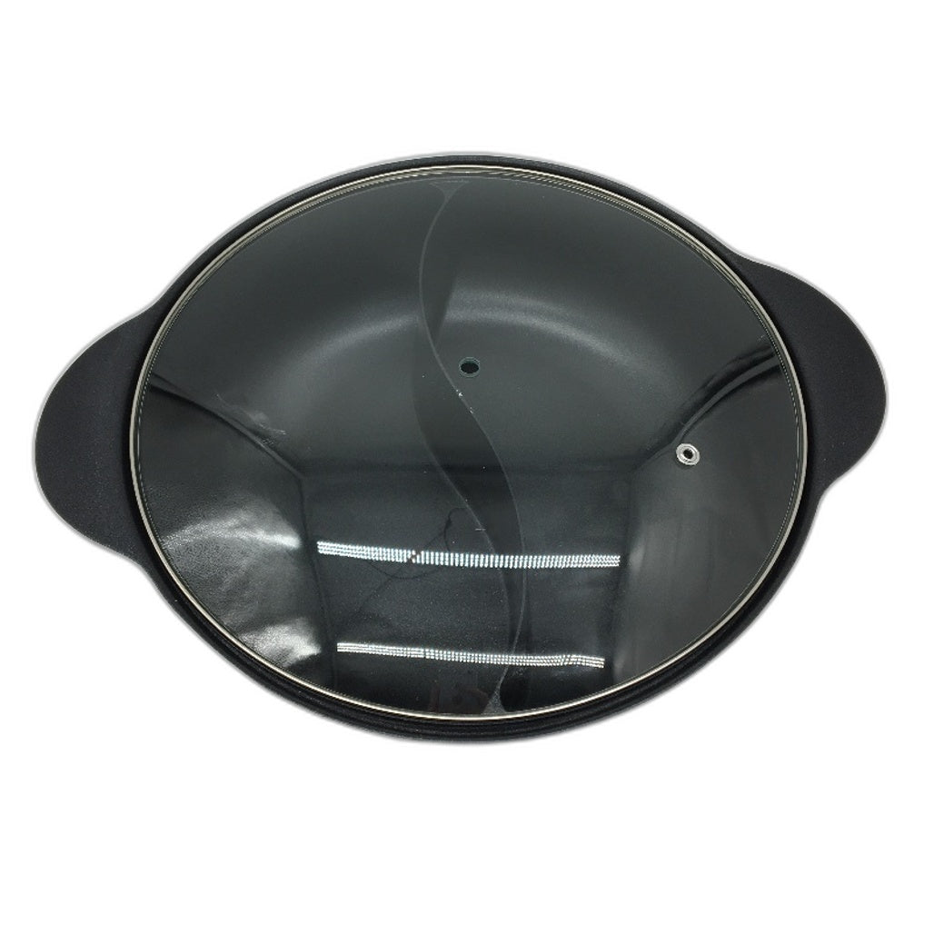 Kerykwan 12.5 Inch Stainless Steel Divided Hotpot with Tempered Glass Lid NEW